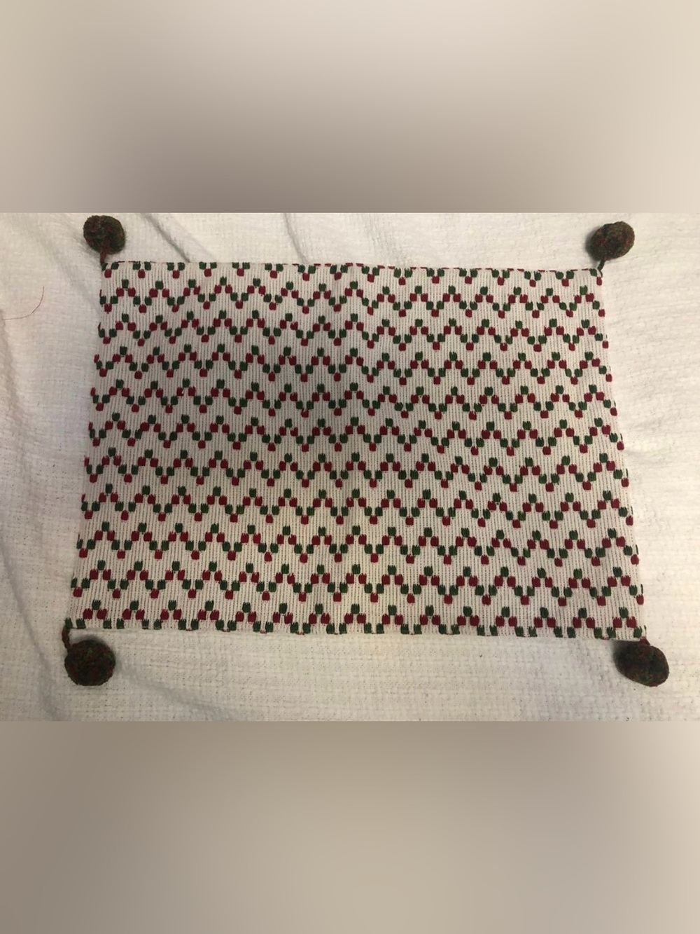 Patterned Knit Fabric Christmas Placemat with Red and Green Accents